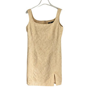 Vintage Philippe Adec Bergdorf Goodman Floral Textured Mini Dress 10 Pale Yellow
